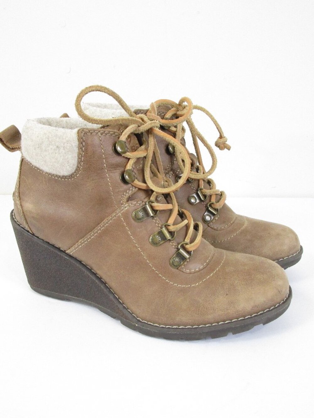 Sperry Womens Brown Leather Lace Up Wedge Ankle Booties Boots Heels Size 7